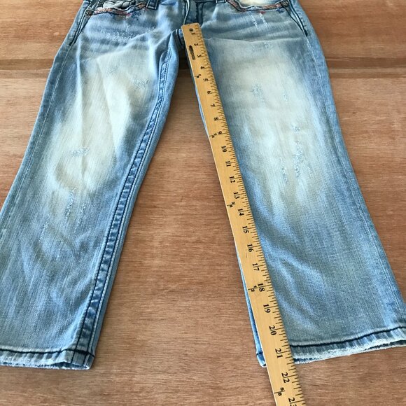 Miss Me Cuffed Capri Jeans Women 28 Blue Low Rise Distressed Embroidered 17200 - Picture 9 of 15